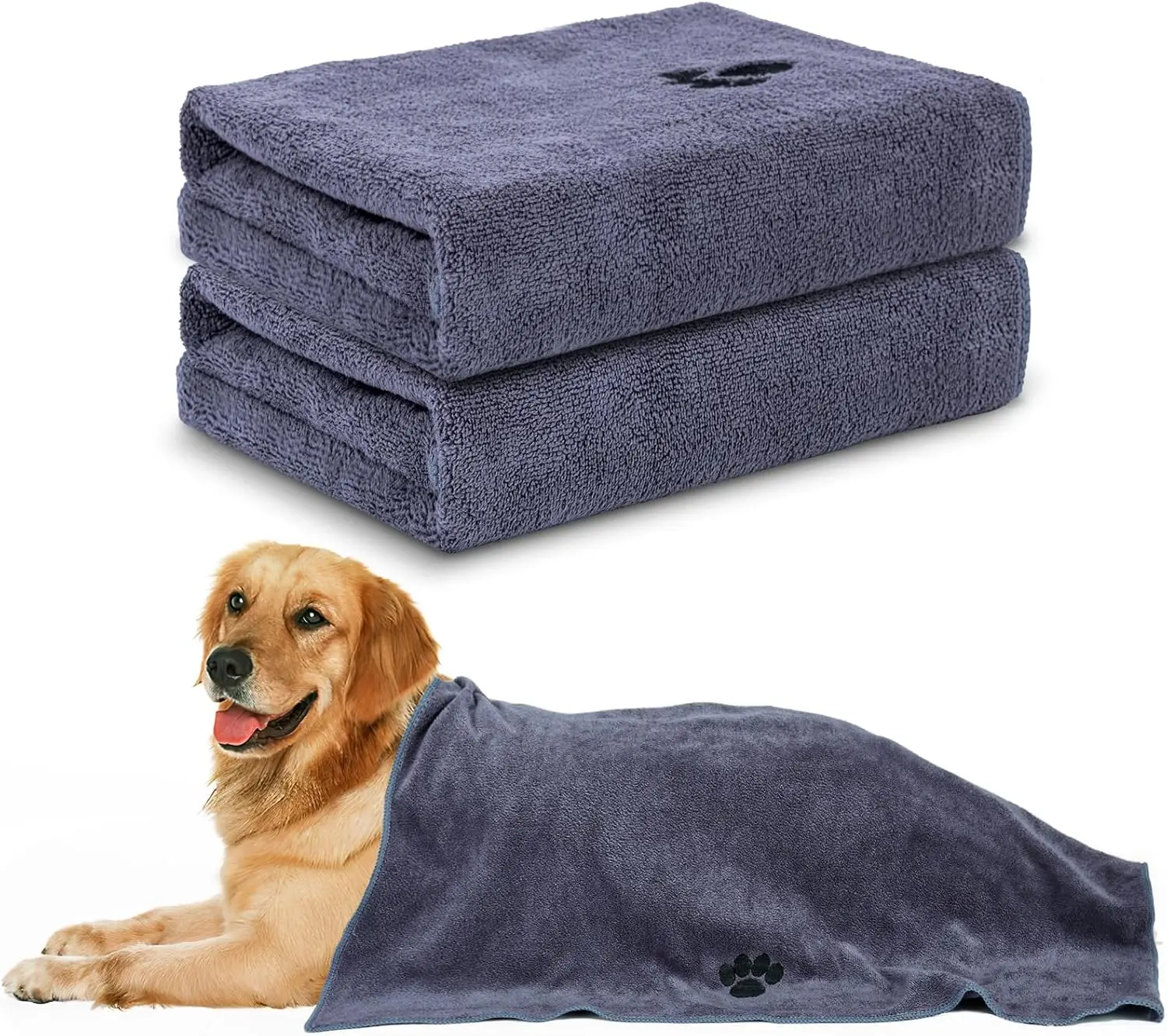 Microfiber Dog Towels for Drying Dogs, 40" x 23.6", Super Absorbent and Soft Pet Grooming Towels, Perfect Shower & Bath Supplies for Dogs, 2-Pack, Grey