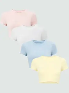 4-Pack Women's Slim Fit Short Sleeve T-Shirts, Plain Color Casual Fitted Tops, Summer Tight Tee Shirts for Ladies
