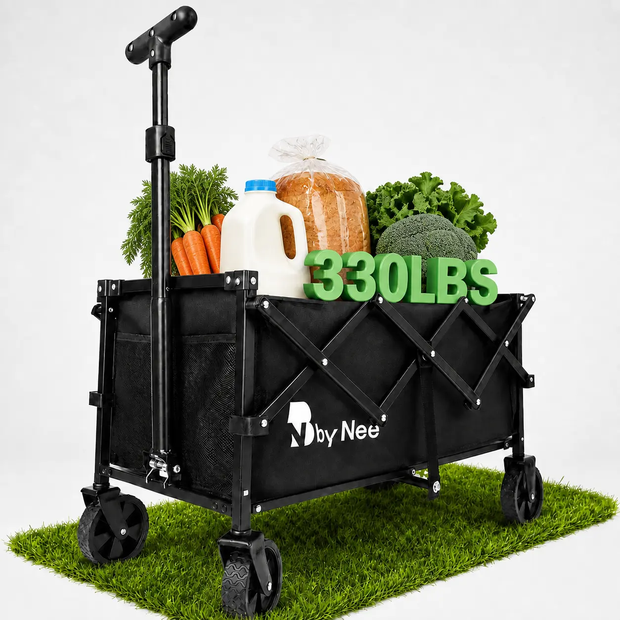 Black All-Terrain Portable Folding Utility Cart - 330Lbs Capacity, 150L Volume, Collapsible Grocery Wagon for Beach, Camping, Outdoor Sports & Hunting Use