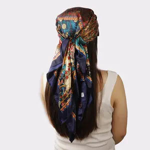 TwiceBeauty 35inch Satin Large Square Head Scarves Silk Like Neck Scarf Hair Sleeping Wraps for Women Design Turban Breathable Windproof Neckerchief 2PCS 4PCS Seamless Bandana