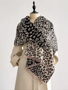 Women's Leopard Print Scarf, Warm Woven Fabric, Casual Fall & Winter Accessory, Soft Thick Shawl for Women & Girls, Soft Texture, Textured Blanket Scarf