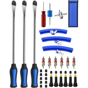 Tire Spoons, 32Pcs Tire Changing Tool with Rim Protectors, Valve Tool, Valve Cores, Valve Stems, Valve Caps, Storage Bag, 15" Tire Spoon Kit for Motorcycle Dirt Bike Lawn Mower Tractor Bicycle