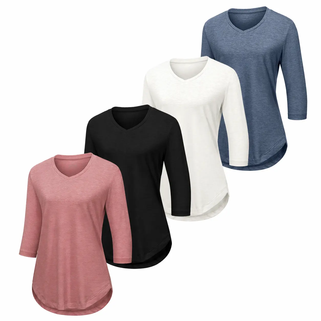 VILIGO 4 Pack 3/4 Length Sleeve Womens Tops V Neck T Shirts Casual Basic Tees Loose Fit Plus Size Tops Spring Summer Fall Clothes