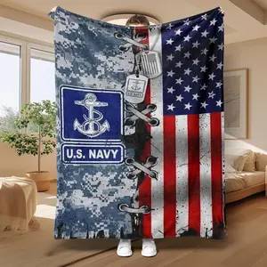 Navy Honor Pattern Flannel Blanket, Soft & Comfortable Throw Blanket, Warm Napping Blanket for Home Office Travel Camping