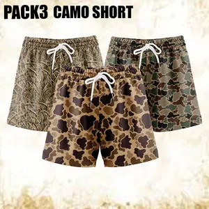 Pack 3 Duck Hunting Shorts with 5 inch Inseam Realistic Camouflage Athletic Shorts, Breathable and Workout-Inspired Design daily wear Mesh Outdoor