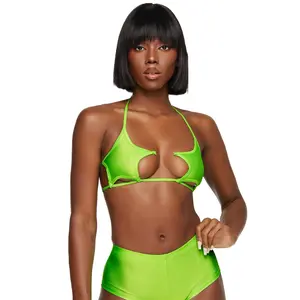 Neon Lime Star Bikini Top