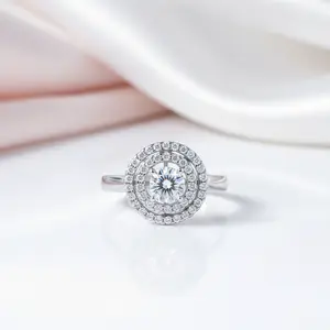 Round Diamond Option Dancing Stone Double Halo Ring
