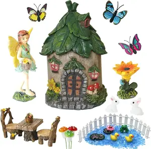 BangBangDa Miniature Fairy Garden Accessories Outdoor - Garden Small Fairies Figurines Kit Fairy House Table Chair Set Birthday Gardening Gifts for Girl Boy Mother Girlfriend