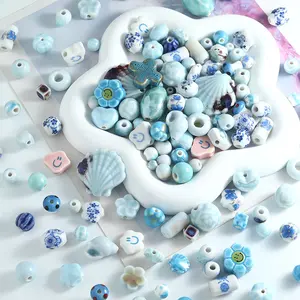 Ocean-themed ceramic beads, rabbit, cat paw beading accessories, DIY craft supplies, loose beads, and bracelet components