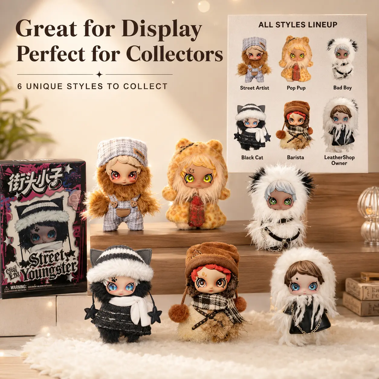 Street Kidz Series Collectible Designer Toy Figure, Cool Urban Style Kawaii Doll, Trendy Room Decor Gift for Toy Collectors