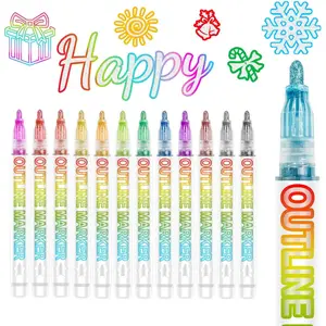 Double Line Outline Markers, 12 Colors Glitter Metallic Outline Markers Set, Stocking Stuffers for  Teens Girls, Gifts for 4-12 Year Old Girls, Christmas Gifts for Teenagers