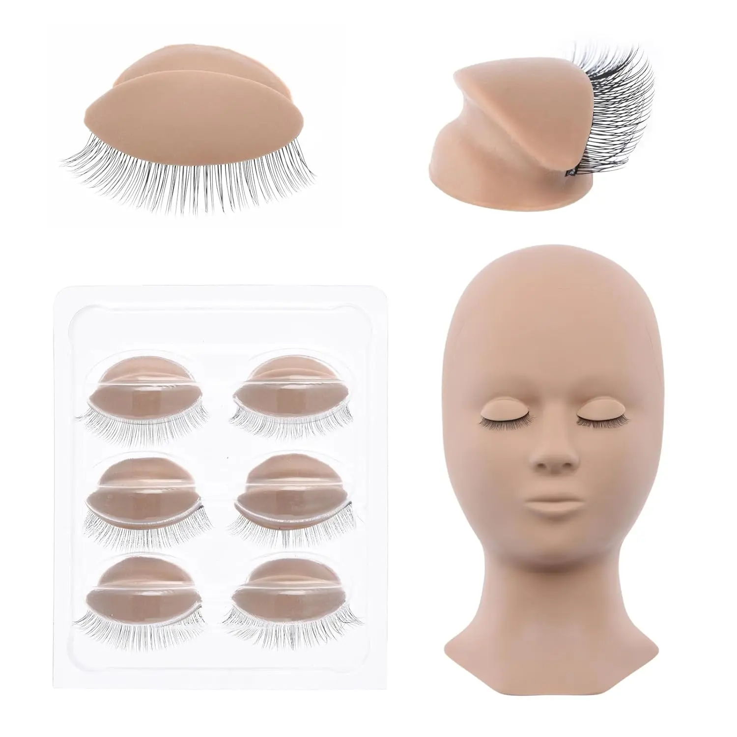 Lash Mannequin Head with DOUBLE-LAYERS Eyelash Practice Eyelids, Eyelash Extension Mannequin Head for Lash Extension Training, Lashes Extension Practicing and Training Supplies