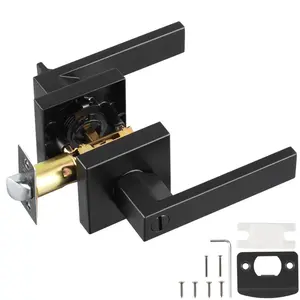 Fathersdaygift Matte Black Privacy Handle, 1-Pack Keyless Lock Door Lever, Reversible for Left/Right Handing, 45-Degree Rotation to Open, Universal Square Interior for Bedroom, Bathroom Doors, Door Hardware, Door Security Lockdealsforyoudays