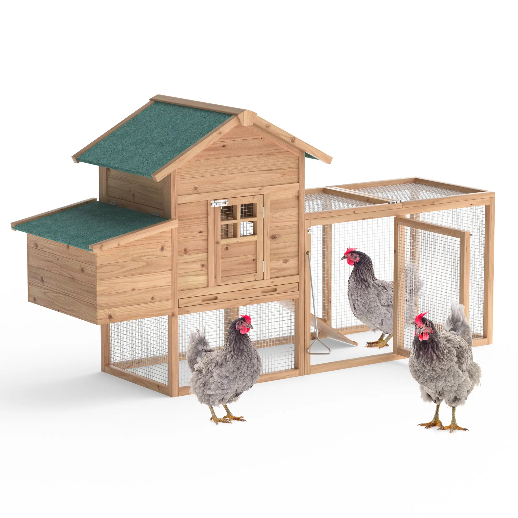 Chicken Coop, 80” Wooden Chicken Run 2 Tier Hen House for 2-4 Chickens ...