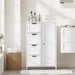Storage Cabinet with Drawers, Freestanding Floor Cabinet with Door, 11.81 x 21.65 x 33.46 Inches, Adjustable Shelf, for Bathroom, Living Room, Kitchen, Cloud White