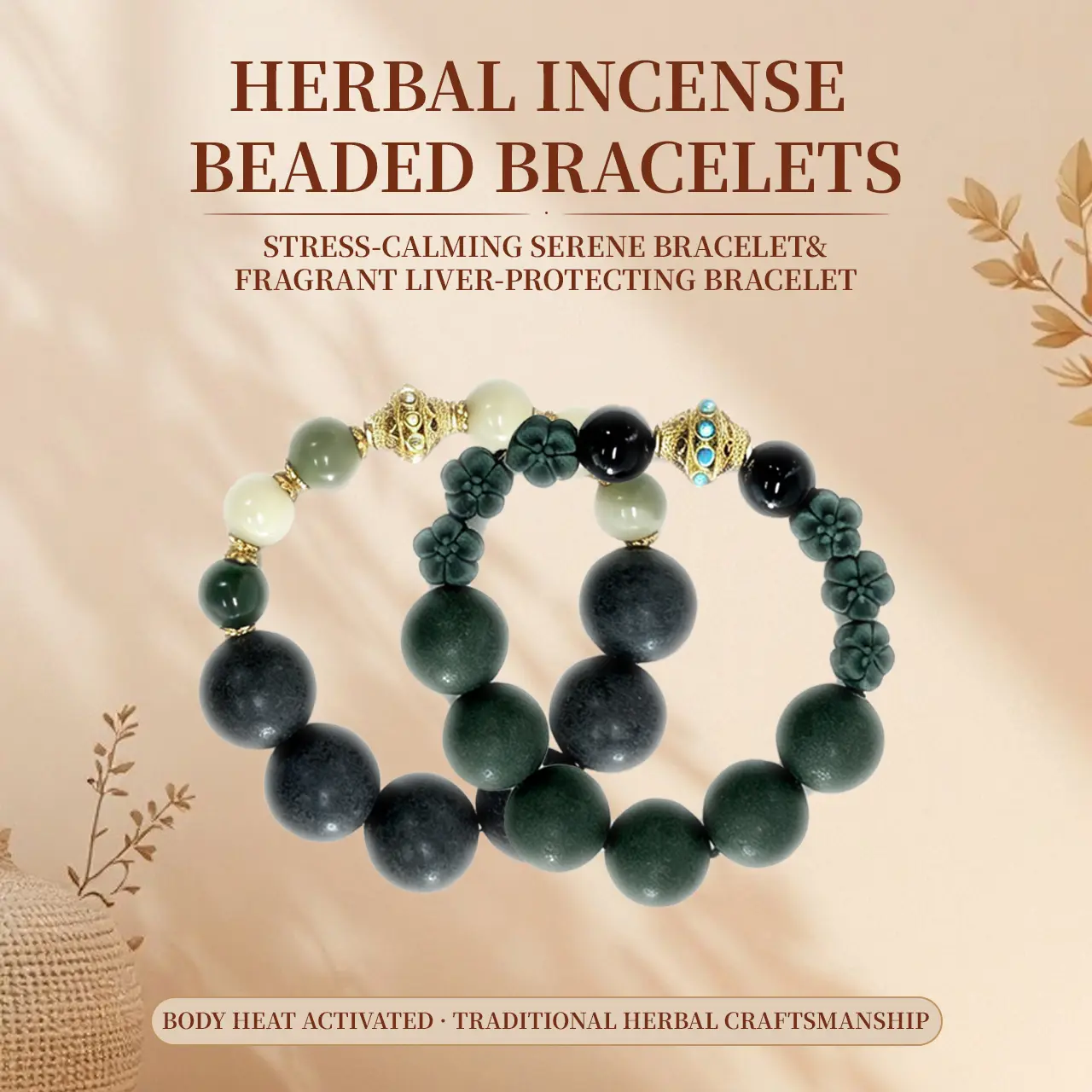 Unisex Fragrance Herbal Incense Beaded Bracelet - Ancient Formula Aroma Wristband, Neo-Chinese Zen Fidget Costume Jewelry Accessory, 2 Styles Optional