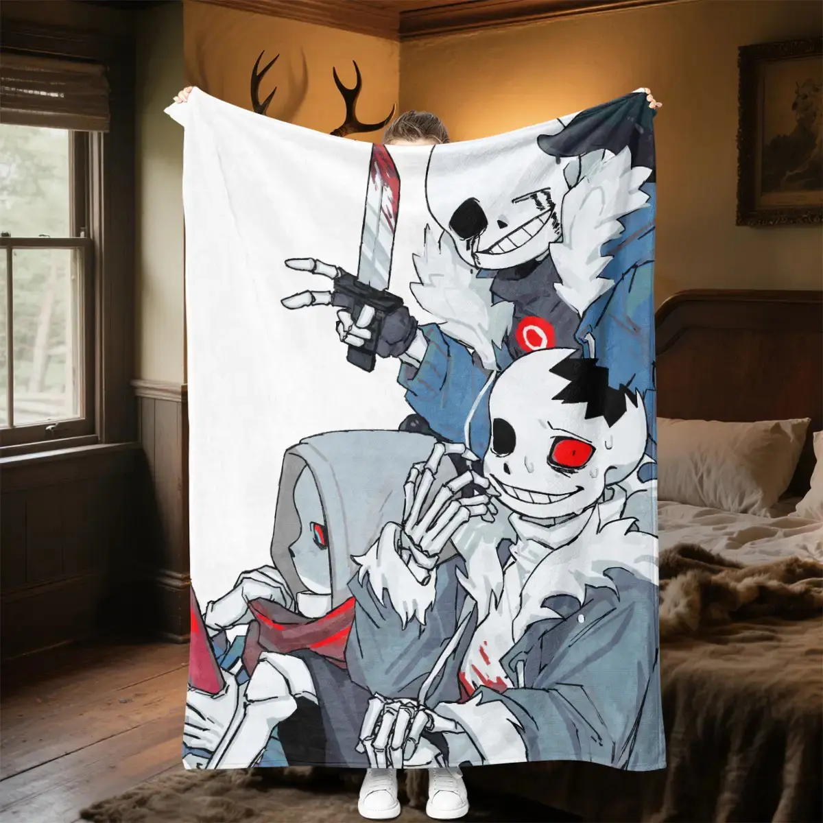 Undertale Sans and Papillon themed printed blanket - all-season, soft and comfortable, suitable for sofa, bedroom, office blanket plushthin quilt holiday gift Intense Nacho Printed Flannel Blanket