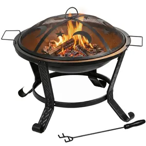 Zeny Heavy Duty Steel Exterior Fire Pit Set - 22/24/32-in Portable Wood-Burning Outdoor Fireplace with Spark Shield, Poker, Grate for Patio, Camping, Gathering