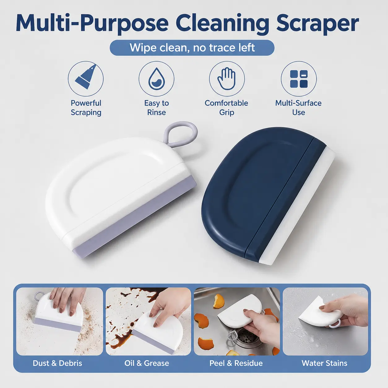 Household Mini Handheld Cleaning Squeegee (1 Count) - Smooth, Comfortable Soft Flexible Wiper Blade with Hanging Loop for Kitchen Sink, Glass, Mirror Surfaces