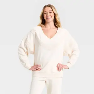Women's Crochet Trim V-Neck Sweatshirt -JoyLab