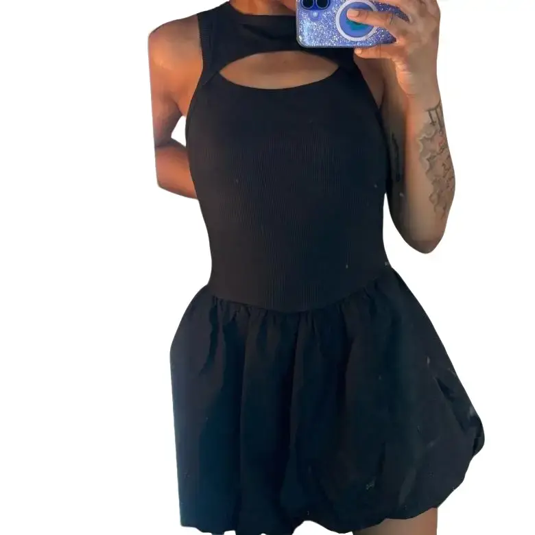Ballerina Bubble Skirt Dress - Casual Women's Dress with Ruffled Skirt and Round Neckline - Womenswear