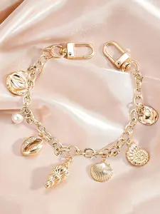 Vacation Style Ocean Shell Faux Pearl Bag Chain, Alloy Chain Paired With Three-Dimensional Shells, Conch, And Faux Pearl Pendants, Suitable For Bags And Keys, Ideal For Beach Vacations, Daily Outings, Parties, Versatile Strap, Elegant Chain Strap