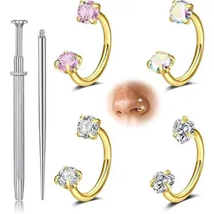 20g Horseshoe Nose Ring for Women Double Gem Horse Shoe Nose Ring Hoop Surgical Steel Silver Gold Cartilage Helix Tragus Earring Hoops Labret Lip Piercing Jewelry Small Septum Rings stainless