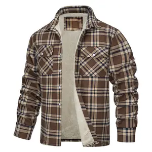 Men's fleece plaid jacket, autumn and winter long-sleeved, lapel single-breasted loose coat