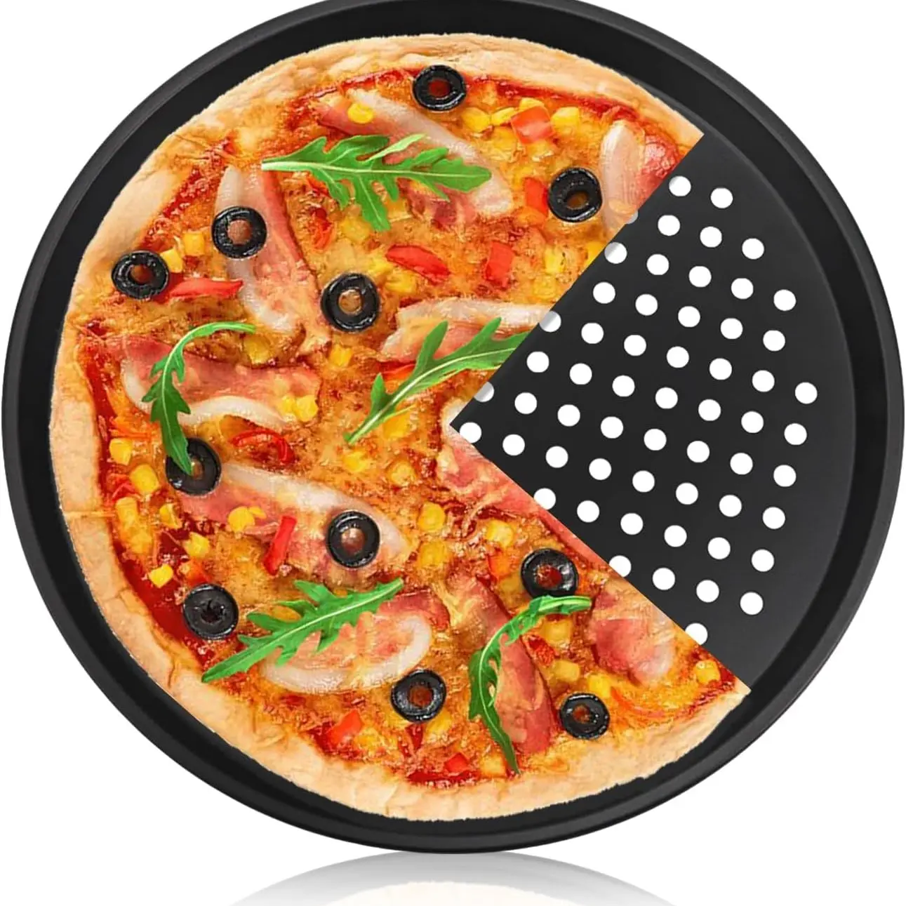 Circular Carbon Steel Pizza Pan, High Quality Bakeware Tray, Non-Stick Oven Safe, Ideal for Baking, Baking Supplies, Baking Essentials, Perfect for Home Kitchen, Birthday and Festival Gifts