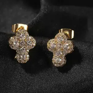 Personalized and Fashionable Diamond-Encrusted Cross Stud Earrings for Men a High-End Light Luxury and Trendy Ear Accessory