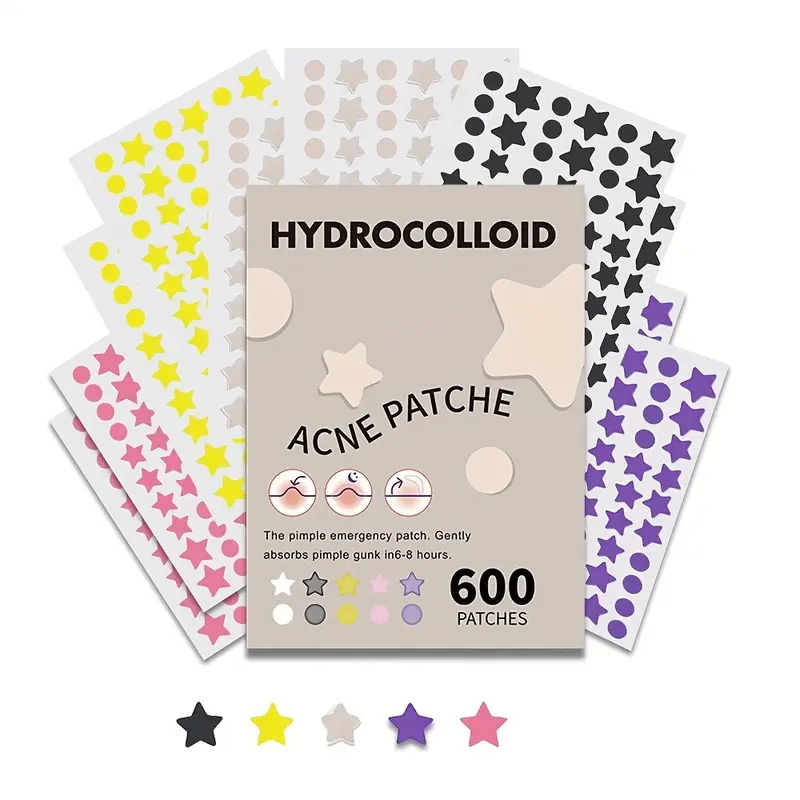 600pcs Star-Shaped Hydrocolloid Acne Patches - Fragrance-Free, Alcohol-Free, Invisible Non-Drying Pimple Cover Dots For All Light Beige Types, Gentle Absorption & Emergency-Ready Care, Pimple Patches For Face, Durable Packaging, Stocking Stuffers