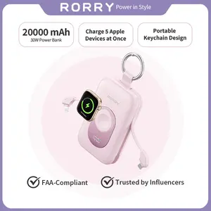 RORRY 20000mAh Portable Charger PD 30W Power Bank with 2 Built-in Cables Super Fast Charging Battery Pack with Keychain Travel Essentials for iPhone 17-11 Apple Watch iPad Android Perfect Gift