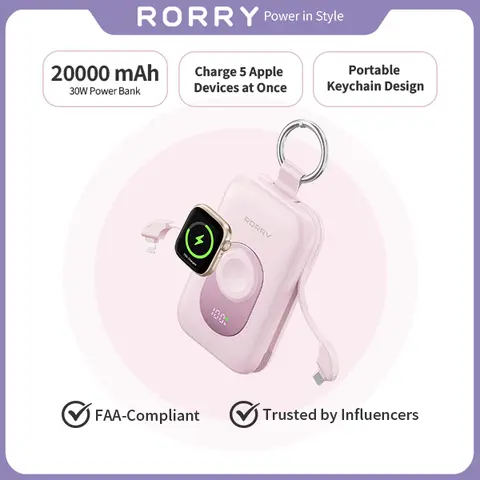 RORRY CharmGo 20000mAh Portable Power Bank with Built-in Cables & Keychain – 30W PD Fast Charging for iPhone Apple Watch & Android Travel Essentials Giftideas techvibes