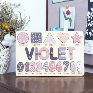 Personalized Educational Name Puzzle, Wooden Busy Board with Shapes and 0-9 Numbers, Baby Birthday Gift, Gift, Nursery Decoration(Please message us for your personalization)