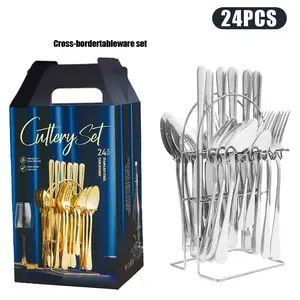 Festive Gift Set 24pcs Stainless Steel Cutlery, Includes Colorful Storage Box, Perfect for Christmas, Weddings & Parties Use