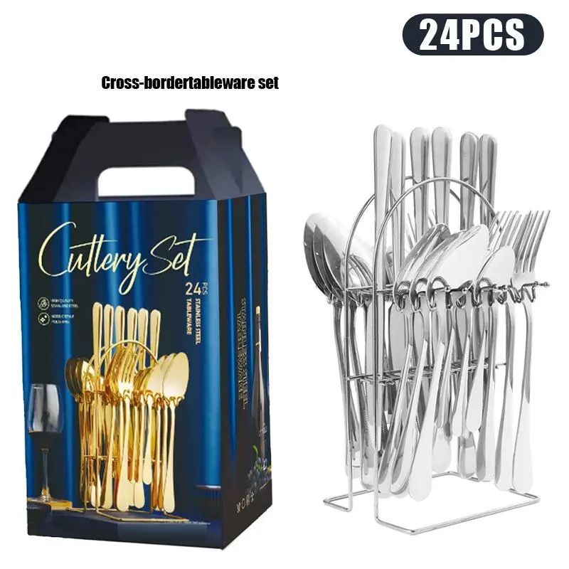24pcs Stainless Steel Cutlery Set with Holder, BPA Free, Perfect Gift for Christmas, Wedding Party Use, Includes Colorful Box, Dinnerware Service Set, Tableware Cutlery Set, Kitchen Set Cutlery, Cutlery Service Kits