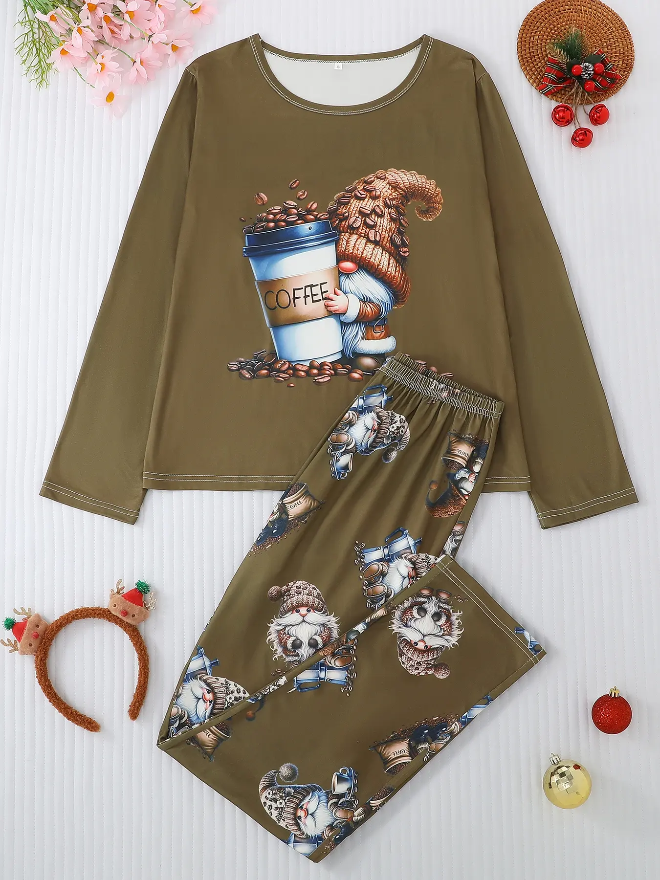 Women's 2-Piece Pajama Set Pyjamas Loungewear, Casual Round Neck Long Sleeve Top & Elastic Pants, Cartoon Print, All-Season Comfortable Sleepwear