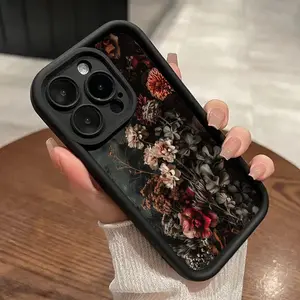 Phone Case for iPhone 16 Pro Max 15 Plus 14 13 12 11 XR XS Retro Flowers Full Body Protection Shockproof Soft Silicone Cover
