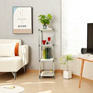 [SOIYELIFE] Korean White  4-Tier Heavy Duty Stainless steel Storage Shelving Unit, 100lbs/shelf (49"H x 14.9"W x 13.7"D) for Indoor/Outdoor Organization , Modular Rack,  Extremely Durabl Unique furniture