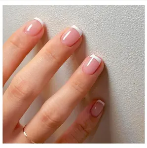 24Pcs White French Tips Press on Nails Short Square Acrylic Full Cover Fake Nails Stick on Nails Glossy White French Tips False Nails Gel Glue on Nail for Women