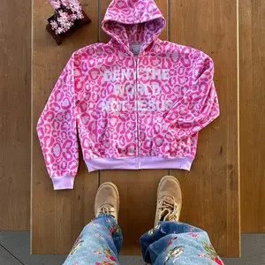 Deny the World Not Jesus Zip Up Cheetah Print Hoodie with Hood and Button Closure, Ideal for Versatile Wear