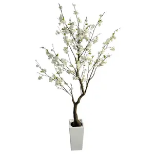 6.5’ Faux Cherry Blossom Tree in Pot Decor Decorative Plants