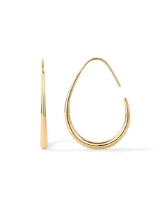 PAVOI 14K Gold Plated 925 Sterling Silver Post Lightweight Teardrop Hoop Earrings for Women - Oval Pull-Through Statement Earrings