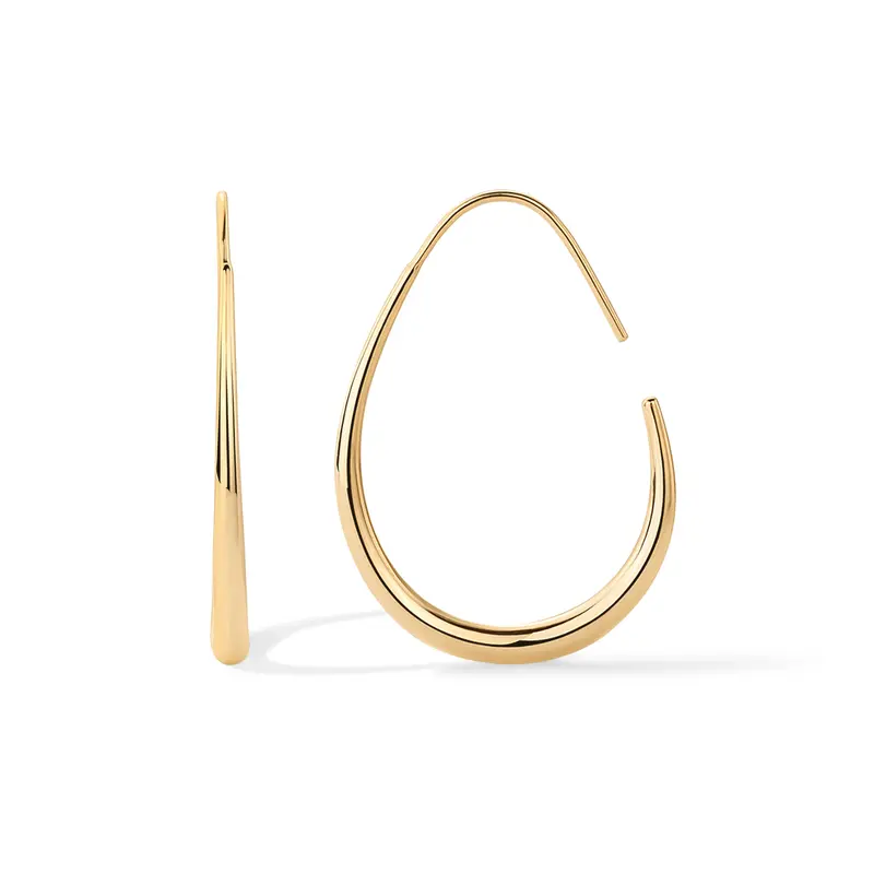 PAVOI 14K Gold Plated 925 Sterling Silver Post Lightweight Teardrop Hoop Earrings for Women - Oval Pull-Through Statement Earrings