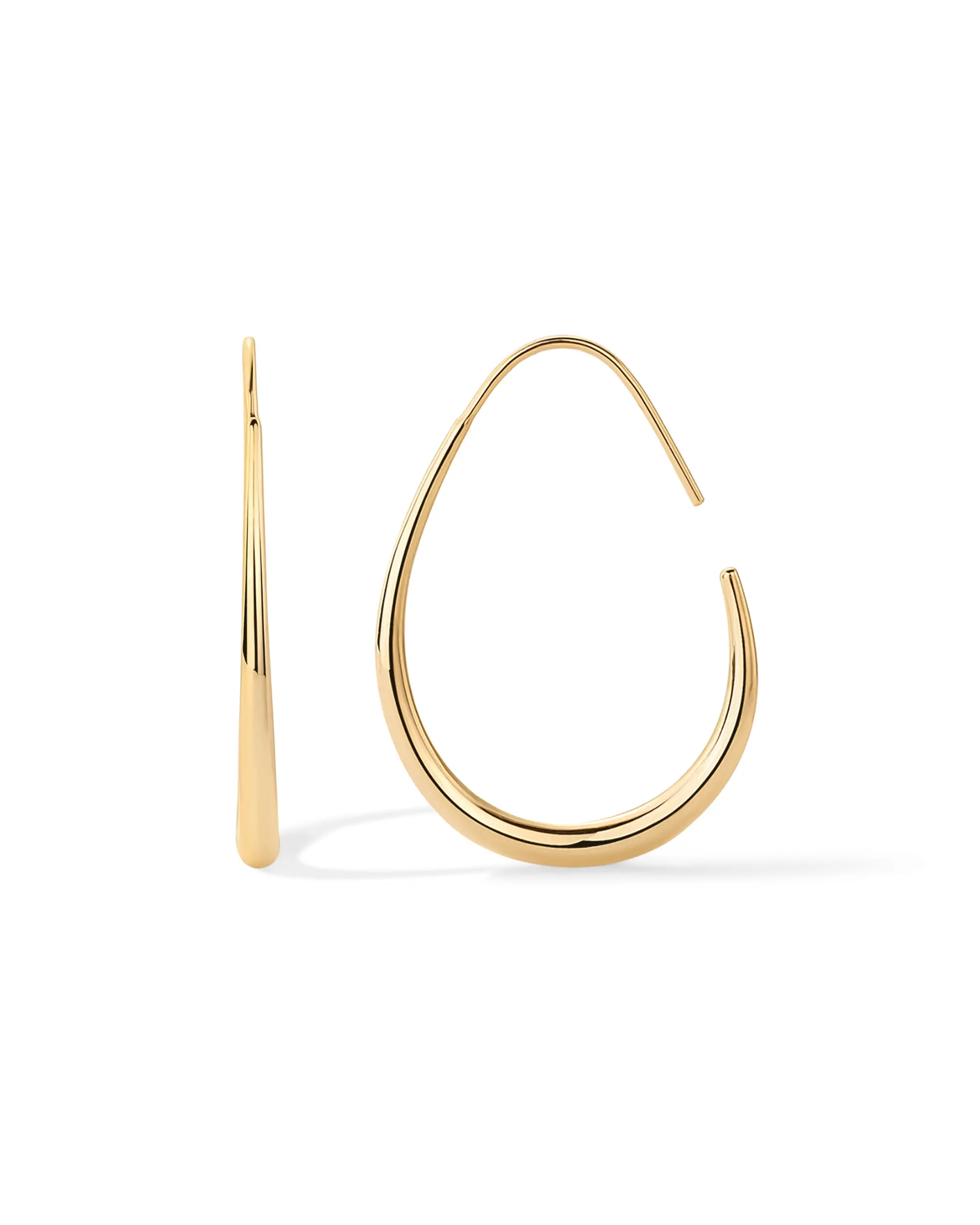 PAVOI 14K Gold Plated 925 Sterling Silver Post Lightweight Teardrop Hoop Earrings for Women - Oval Pull-Through Statement Earrings