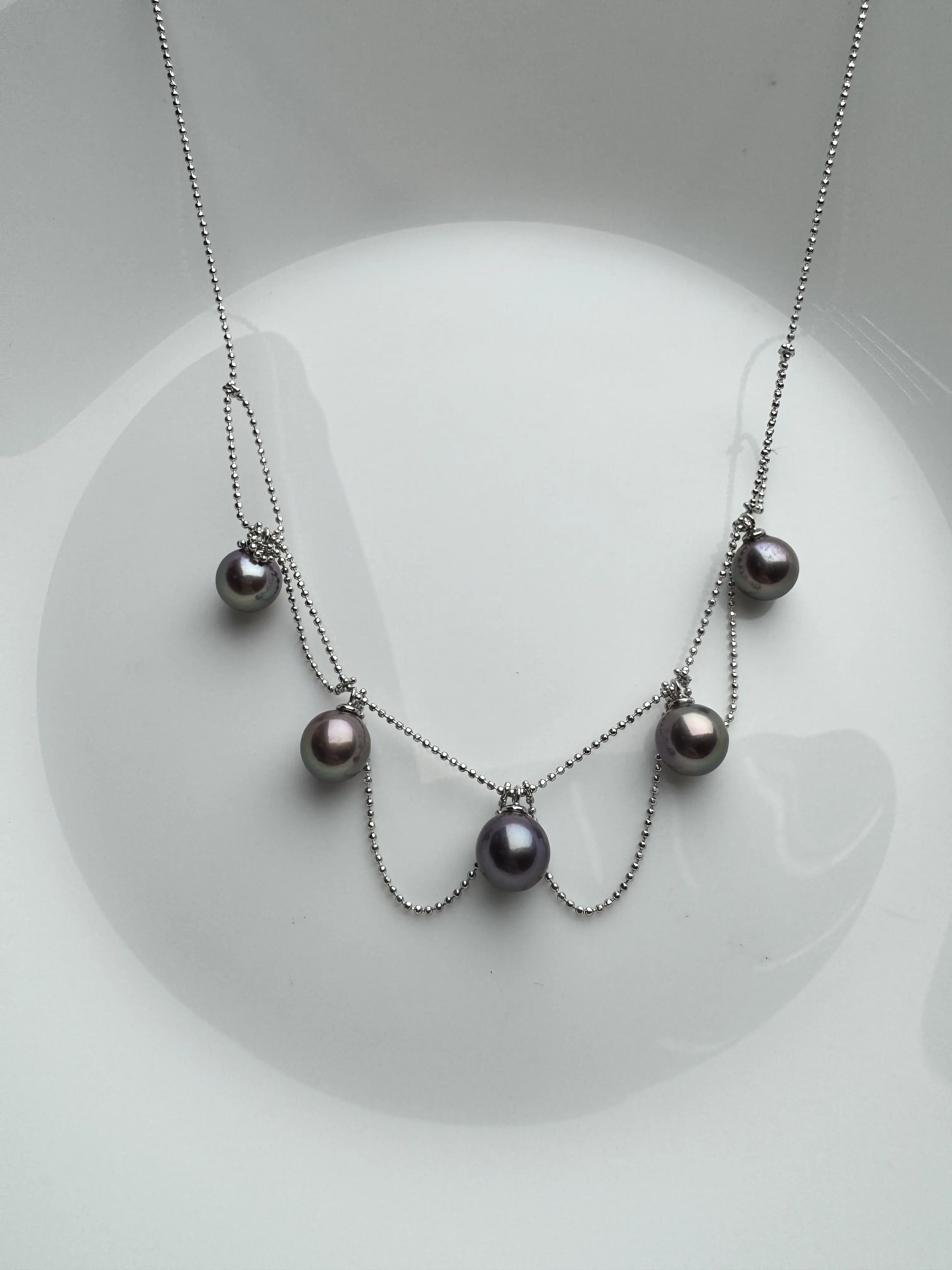dt0001 Unique Draped Chain Necklace With 5pcs Purple Freshwater Pearl Pendants