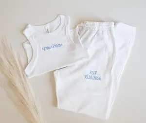 Mrs Pajama Set – Embroidered Bride Tank and Joggers, Bridal PJs for Showers, Engagements, and Wedding Getting Ready