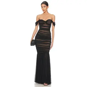 Norma Kamali Walter Fishtail Gown in Black Mesh