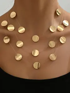 Women's Fashion Multi-Layer Necklace, Simple Metal Geometric Design, Perfect for Parties, Graduation, Mother's Day, Teacher's Day Gifts, Modern Versatile Accessories, Multilayer Necklace