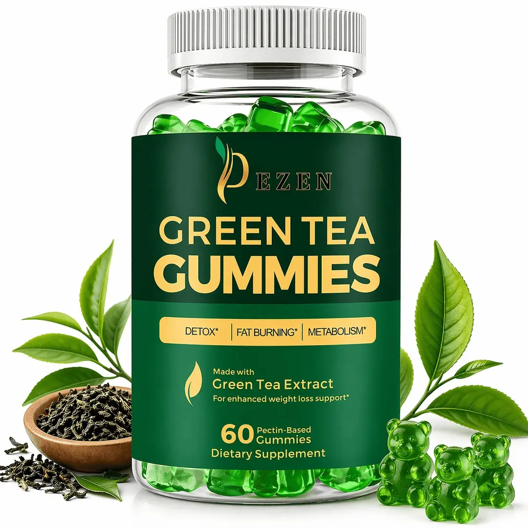 DEZEN Green Tea Gummies for Metabolism Support with Garcinia Cambogia, Apple Flavor 60Pcs